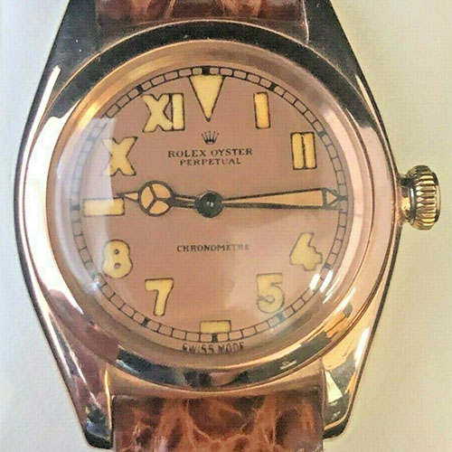 1940's Vintage Rolex Bubbleback Rose Gold 3131 14K Rose Gold Watch for Men