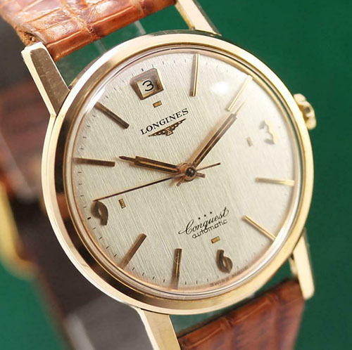1960's Vintage LONGINES CONQUEST 9025-4 18K Solid Rose Gold Automatic Watch for Men