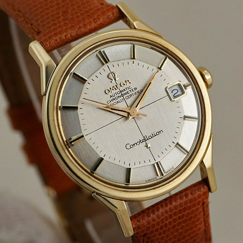 1960's Vintage Omega Constellation Automatic 168005-6 Sold 14K Yellow Gold Date Grasshopper Watch for Men