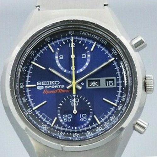 1972 Seiko 5 Sport Speed Timer Chronograph Cal 6138B Automatic Blue Silver Watch for Men