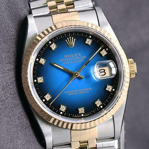 1993 Vintage Rolex Datejust 16233G 10P Diamond Blue Gradient Jubilee Watches for Men