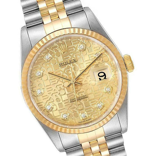 1997-1998 Vintage Rolex Datejust 16233 Diamond Yellow Gold Watches for Men