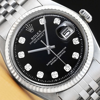 Used Rolex Datejust 1601 Black 18K White Gold Watches for Men