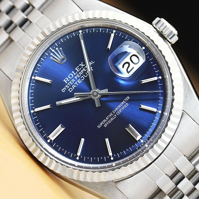Used Rolex Datejust 1601 Blue 18K White Gold Watches for Men